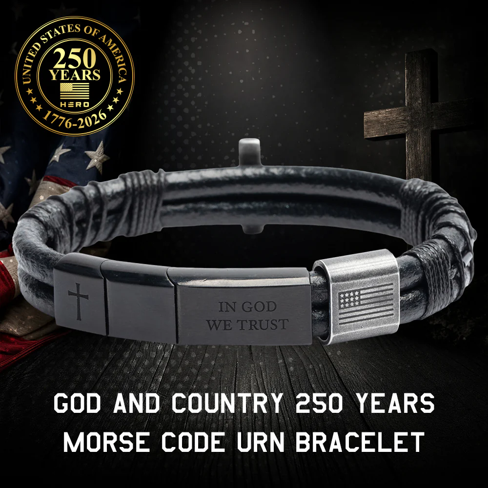 USA 250th Anniversary- God & Country Leather Morse Code Urn Bracelet - Image 3