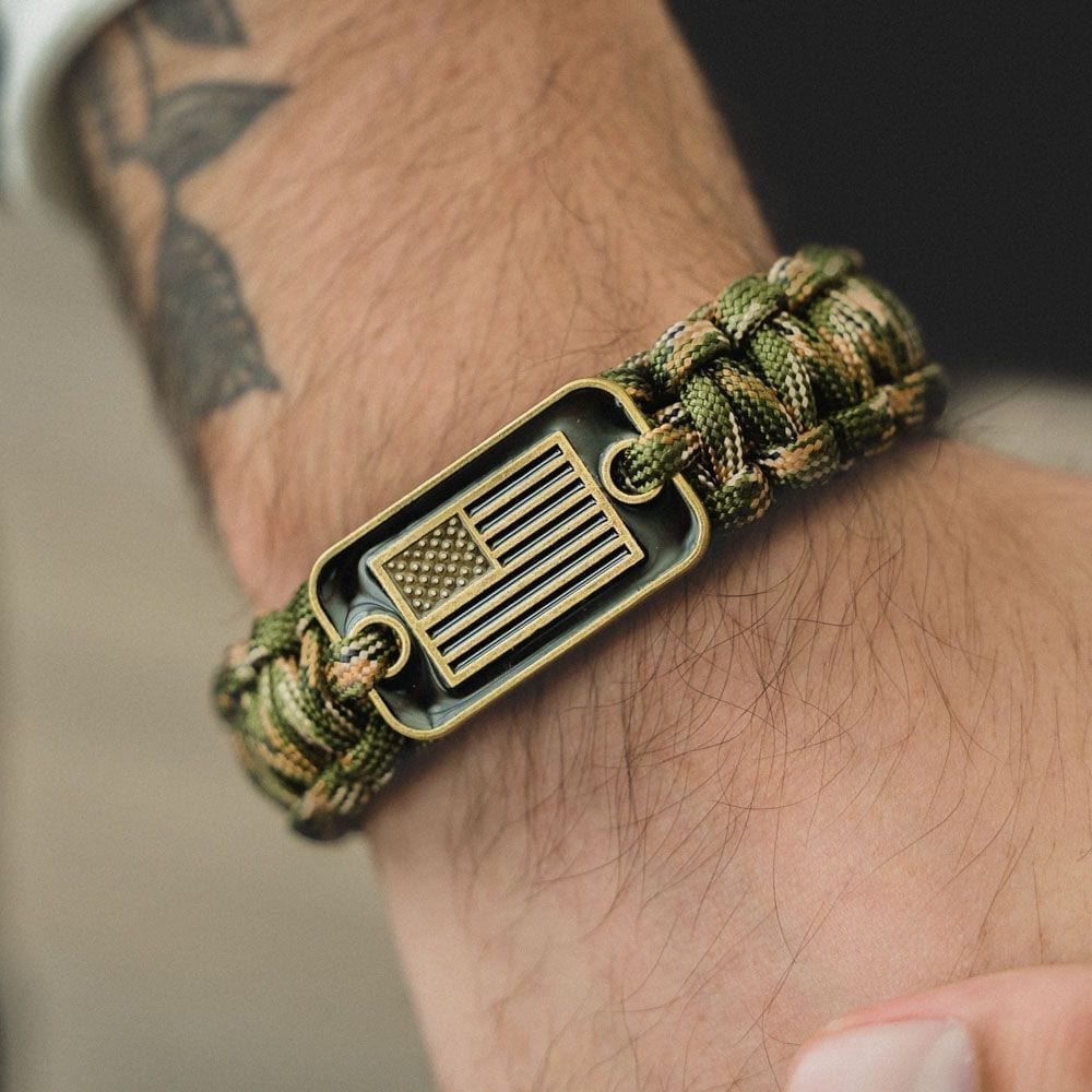 The Hero Company-Camo Paracord Bronze Flag Bracelet- Helps Pair Veterans With A Companion Dog- Faire - Image 2