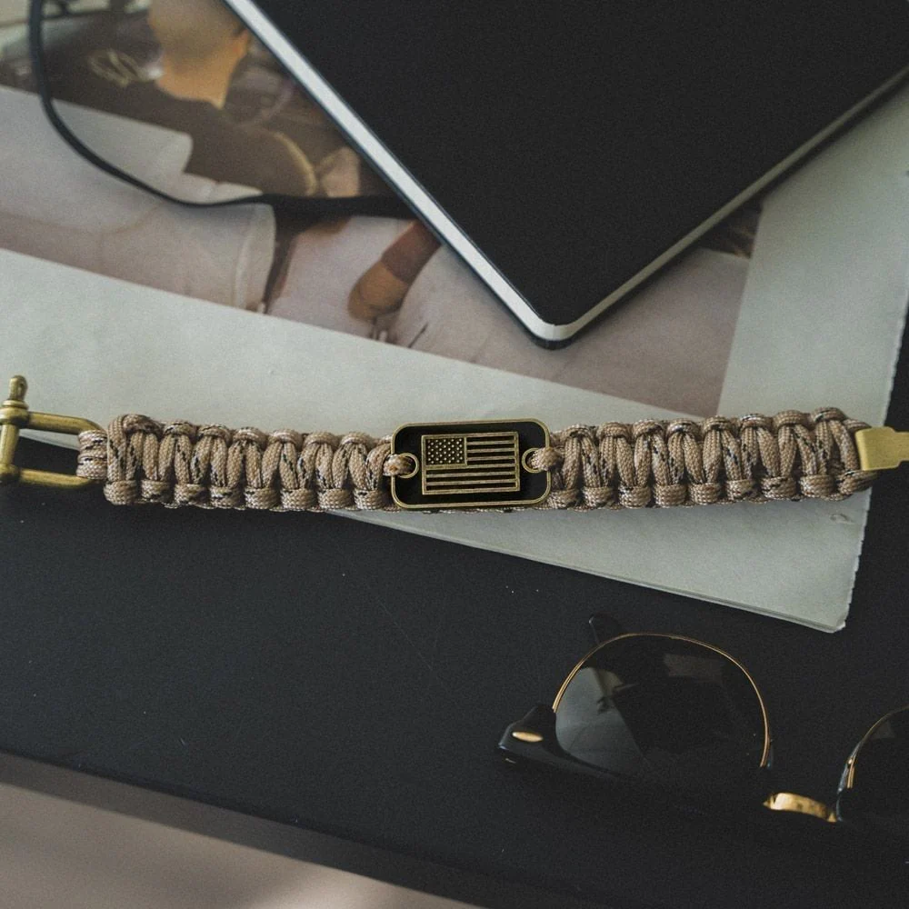 Limited Time Offer- Desert Camo Paracord Bronze Flag Bracelet - Helps Pair Veterans With A Service Dog Or Shelter Dog - Image 3