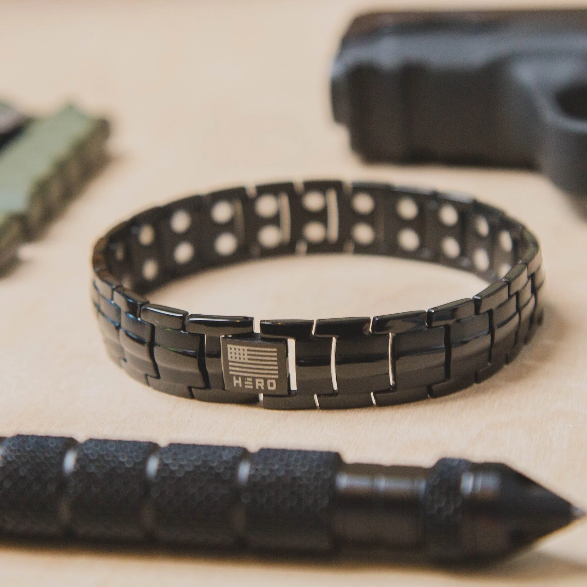 FREE Sherman Tank Track Titanium Magnetic Bracelet with Purchase of Hero Company American Flag Dogs & Freedom Black Tee - Image 13