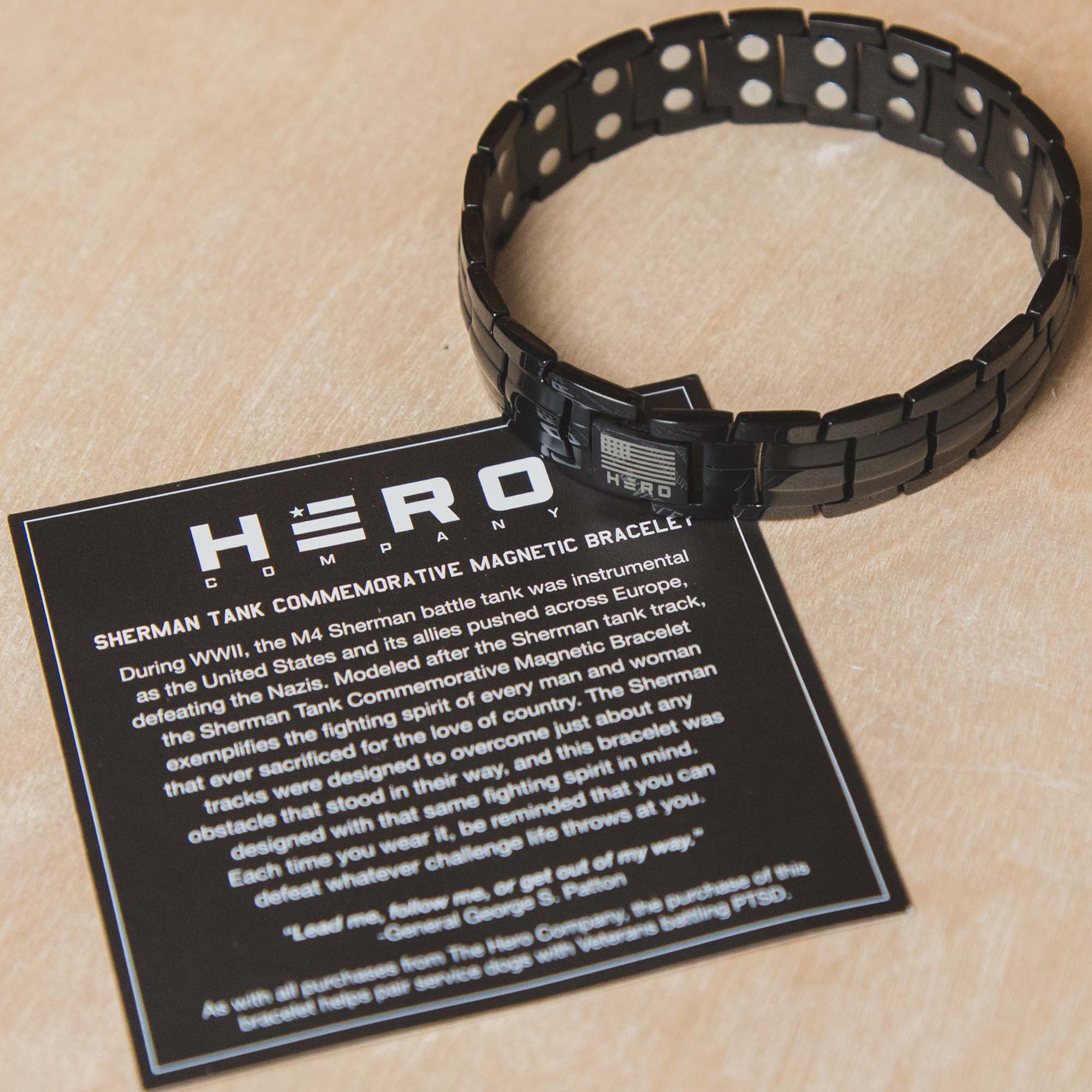 FREE Sherman Tank Track Titanium Magnetic Bracelet with Purchase of Hero Company American Flag Dogs & Freedom Black Tee - Image 14