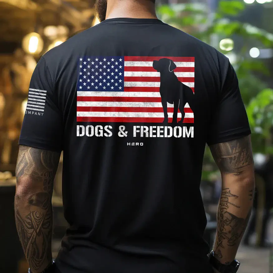FREE Sherman Tank Track Titanium Magnetic Bracelet with Purchase of Hero Company American Flag Dogs & Freedom Black Tee - Image 2
