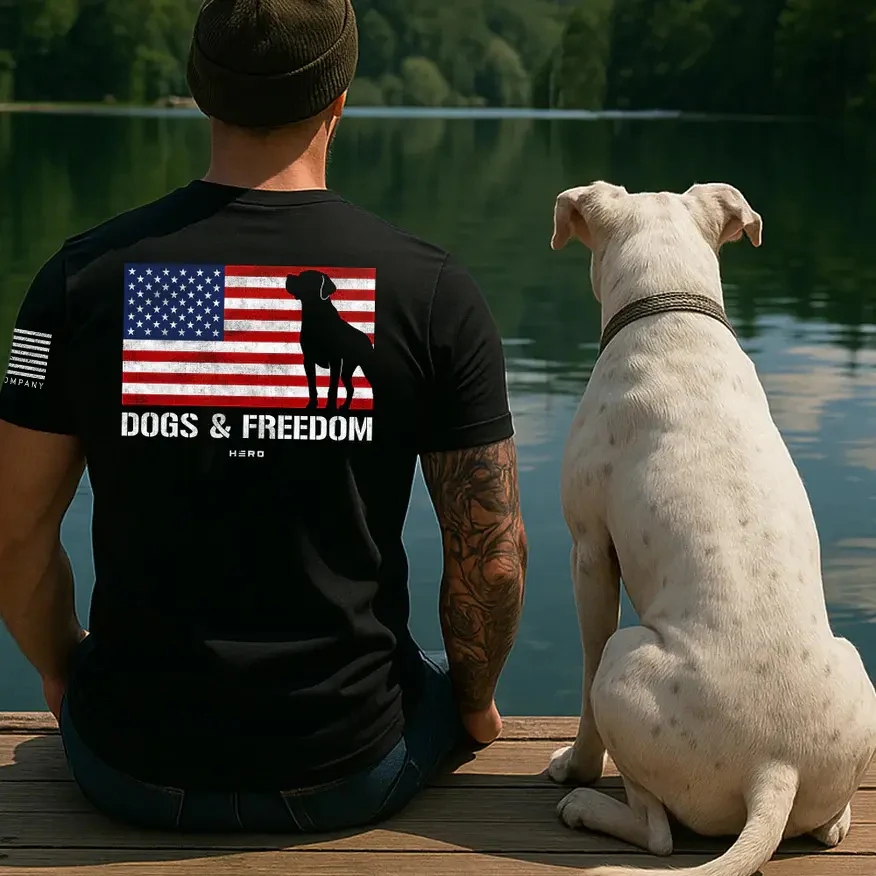 FREE Sherman Tank Track Titanium Magnetic Bracelet with Purchase of Hero Company American Flag Dogs & Freedom Black Tee - Image 3