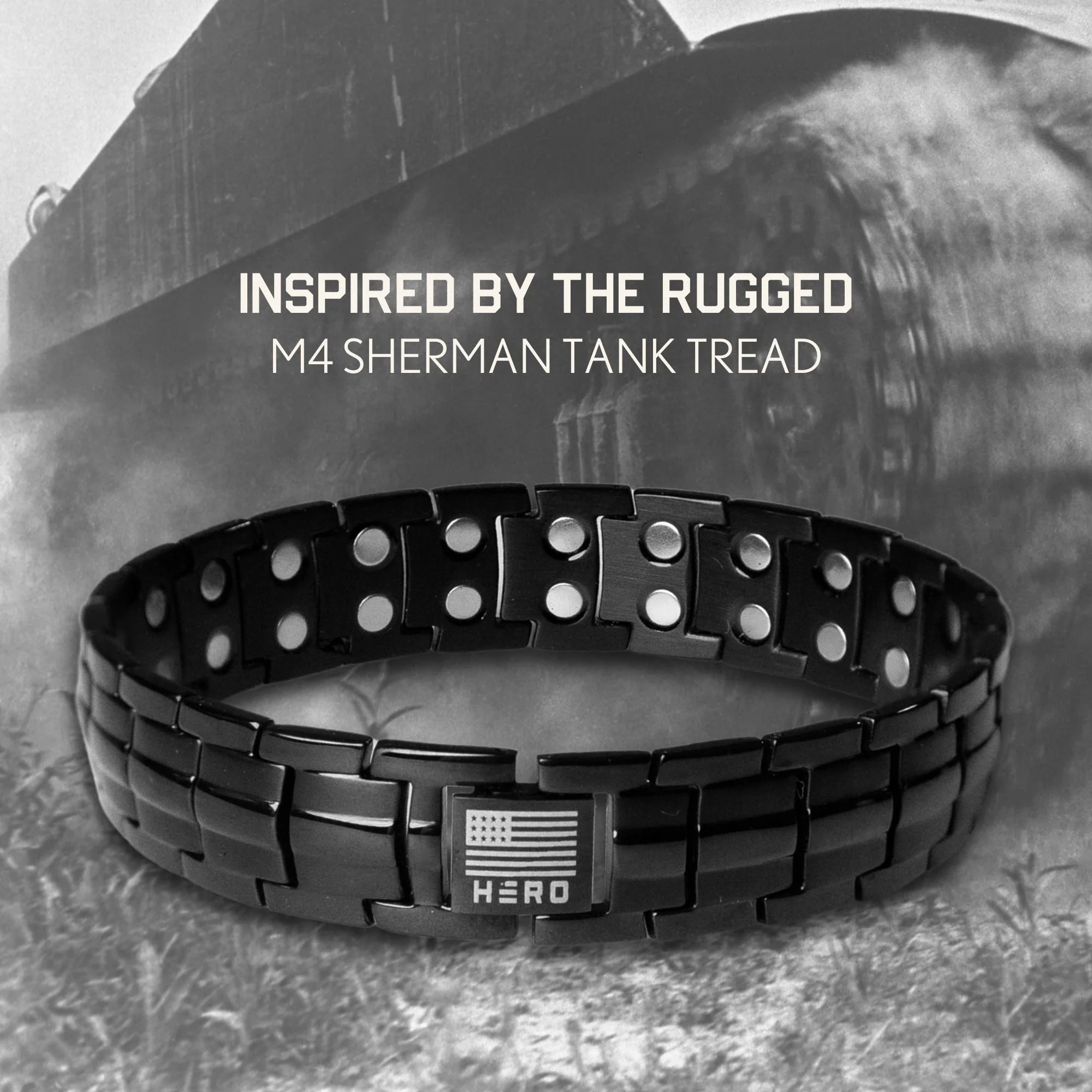 FREE Sherman Tank Track Titanium Magnetic Bracelet with Purchase of Hero Company American Flag Dogs & Freedom Black Tee - Image 7