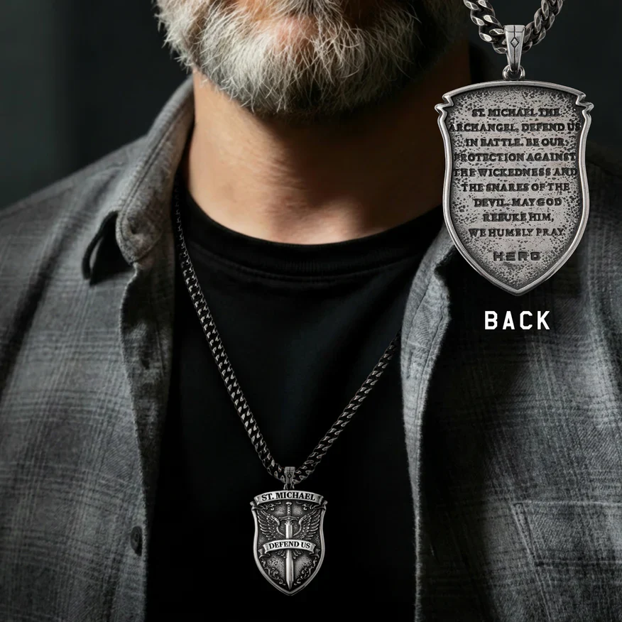 FREE  St. Michael’s Shield Defend Us In Battle Necklace with Purchase of Men's Saint Michaels Tee : Helps Pair Veterans With A Service Dog or Shelter Dog - Image 11