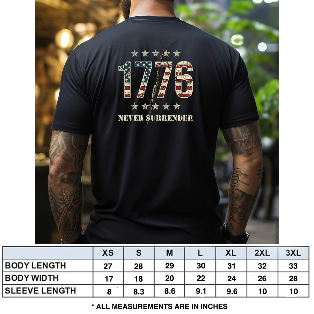 Hero Company Men's 1776 Never Surrender Black Tee - Image 5