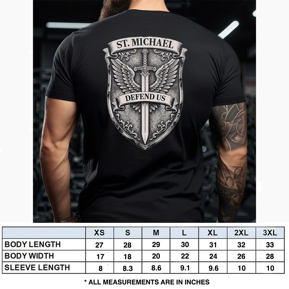 Hero Company Men's St Michael Defend Us Shield Black Tee - Image 4