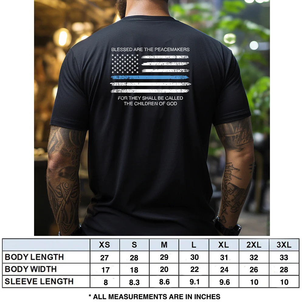 Thin Blue Line - Blessed Are The Peacemakers Black Tee - Image 3