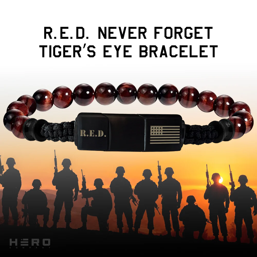 Military Appreciation DEAL! R.E.D. Tiger's Eye Never Forget Bracelet and Never Retreat Alpha Wolf Cuban Link Necklace: Helps Pair Veterans With A Service Dog Or Shelter Dog - Image 3
