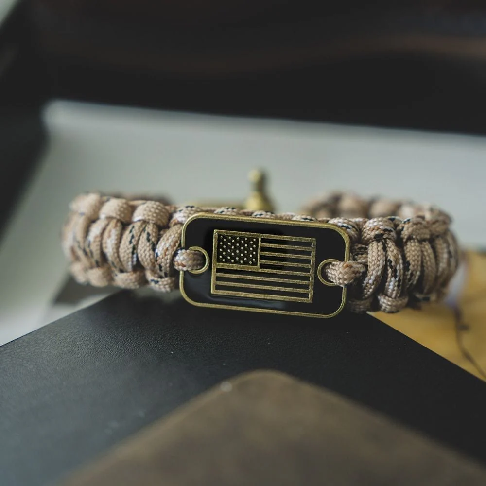 Desert Camo Paracord Bronze Flag Bracelet & Get A Free Matching Keychain - Helps Pair Veterans With A Service Dog Or Shelter Dog